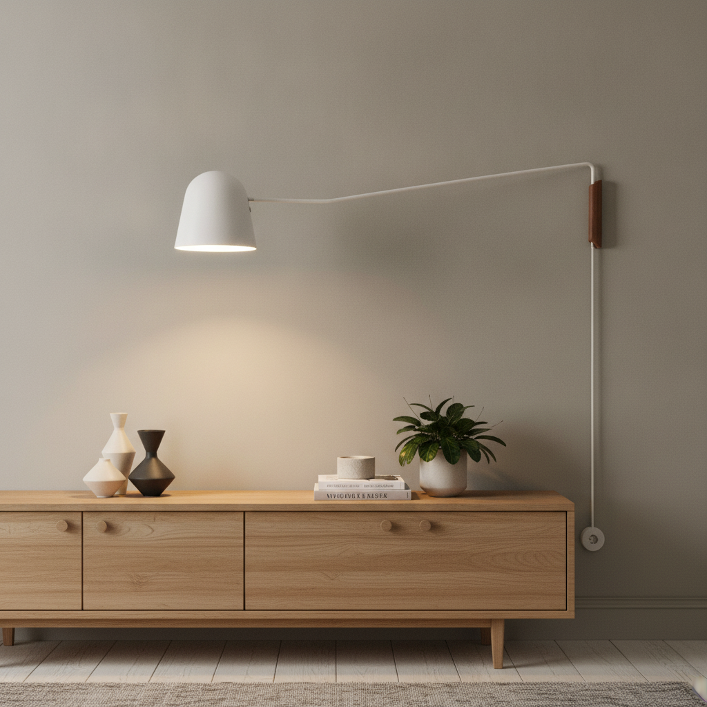 Artdelight Strakke leeslamp Sensa wit met hout - WL 1942 WI