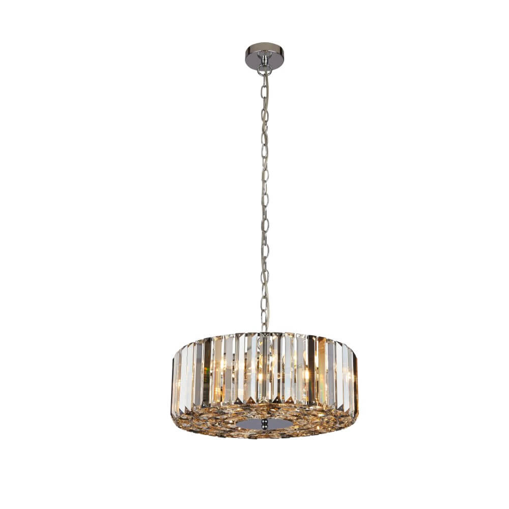 Searchlight Hanglamp Chapeau 50cm chroom met kristalglas - 82101-5CC