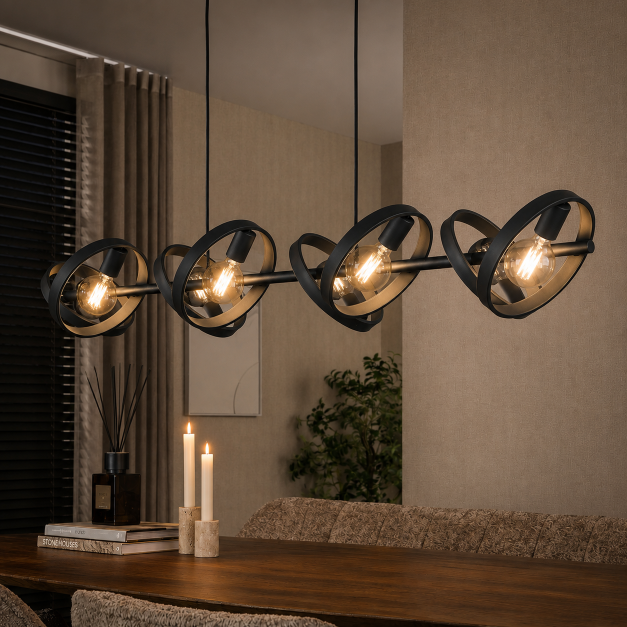 Lyora 8 ringen hanglamp eettafel Hover charcoal - Ø 26cm - 8406/76