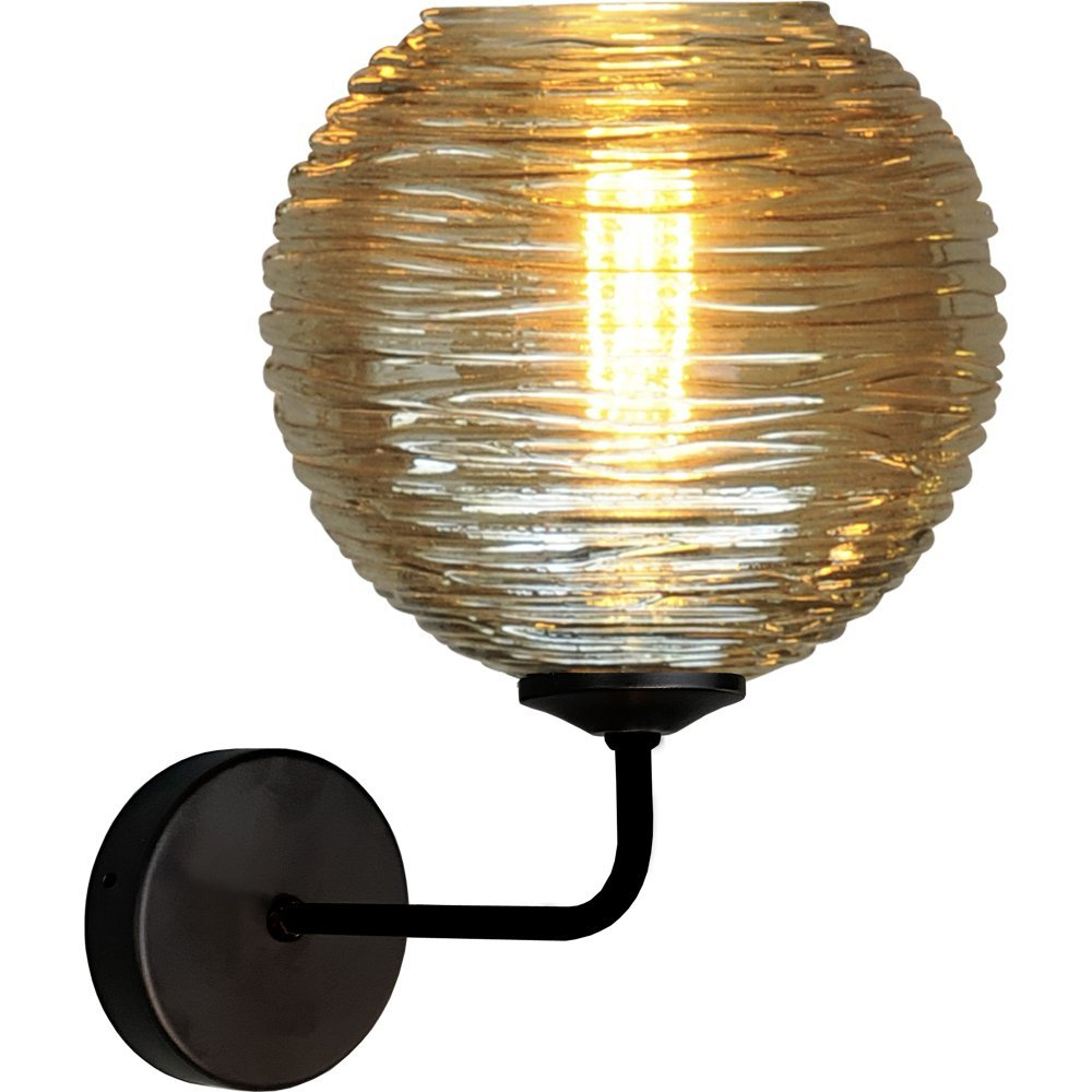 Masterlight Wandlamp Quinto zwart met gestreept glas - 3261-05-05-6