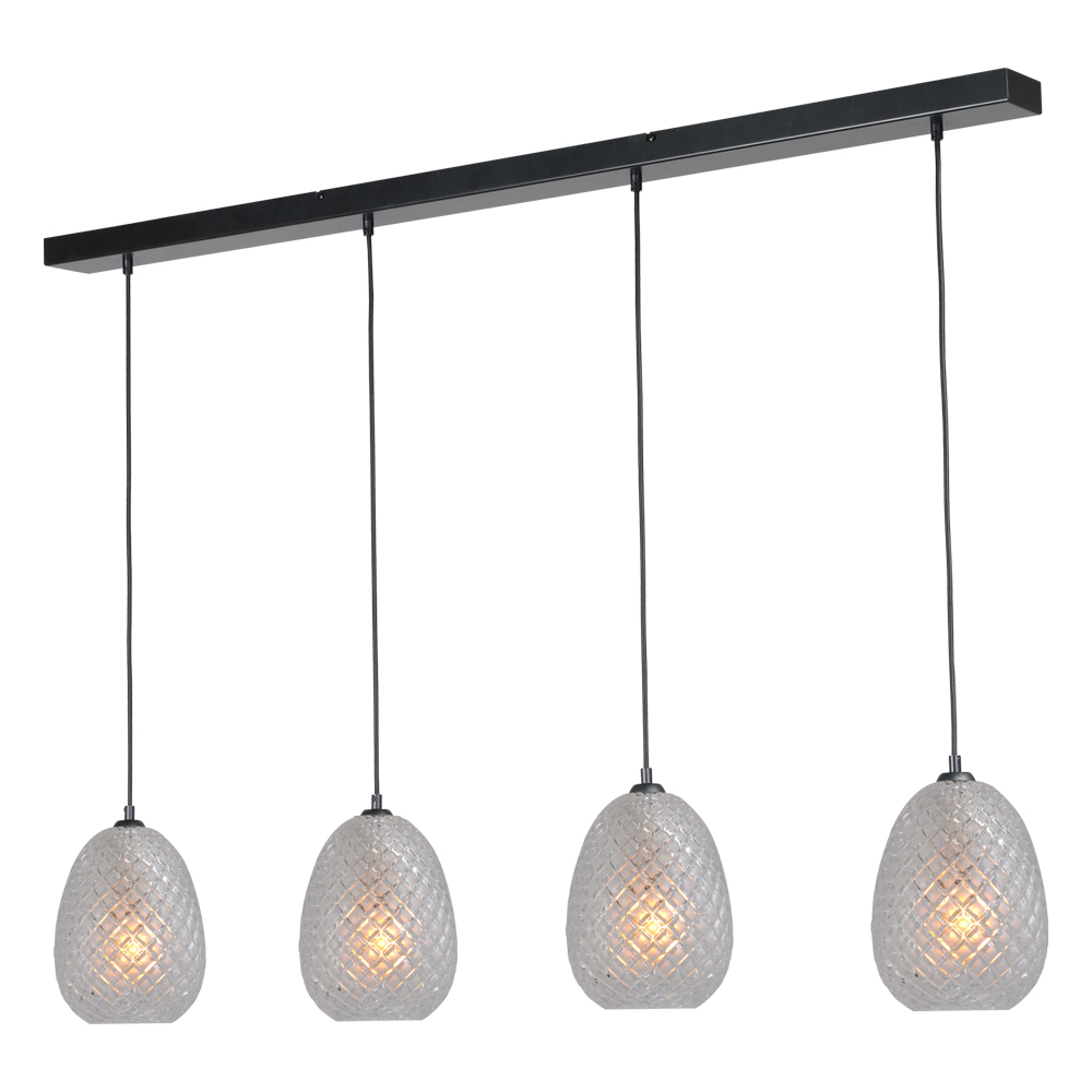 Masterlight Zwarte hanglamp Pineapple 4-lichts met helderglas - 2291-05-00-130-4