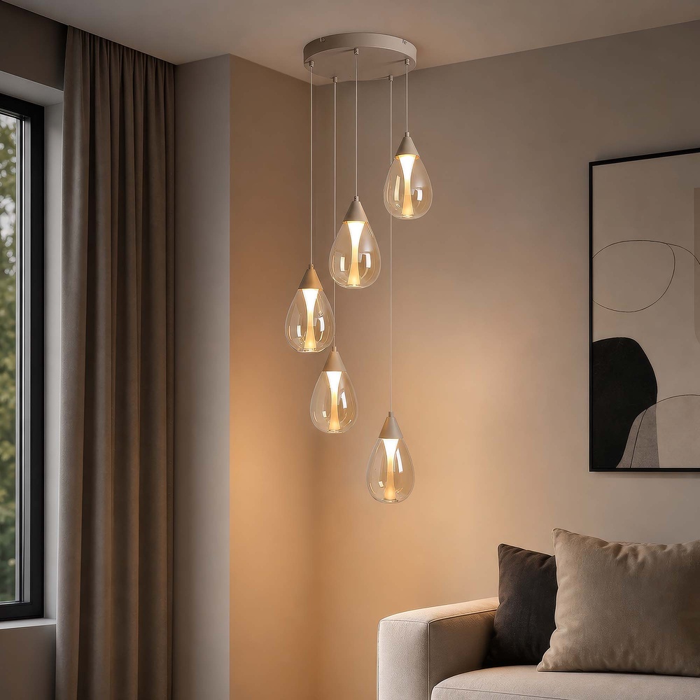 Design hanglamp Pear 5-lichts zand bruin Searchlight 5,05342E+12