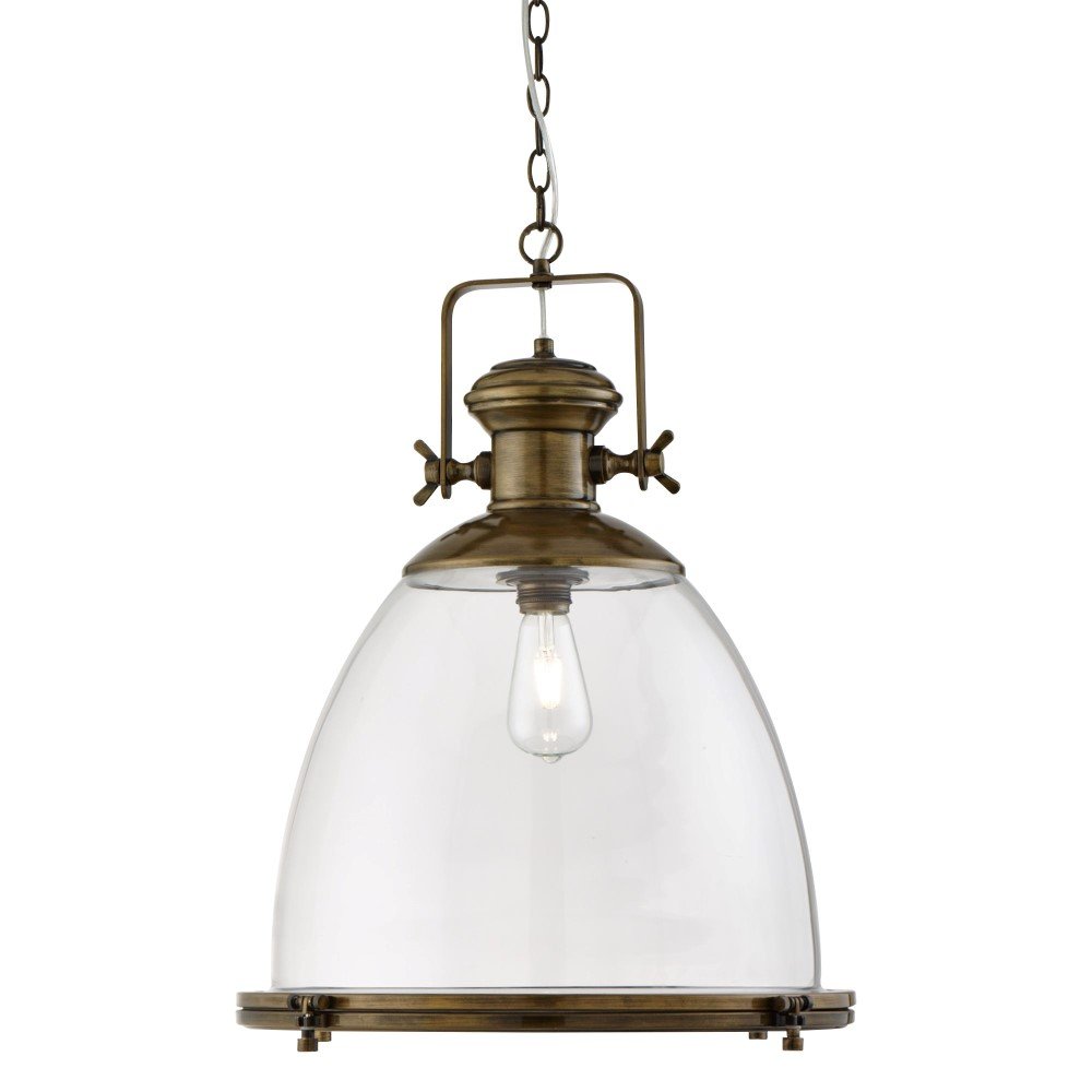 Searchlight Oud messing hanglamp Industrial met glas - 6659