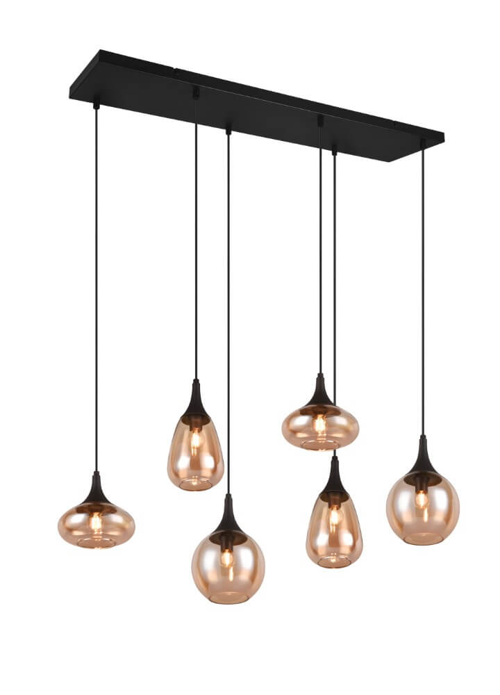 Trio 6-lichts hanglamp Lumina met amber glas - 317000613