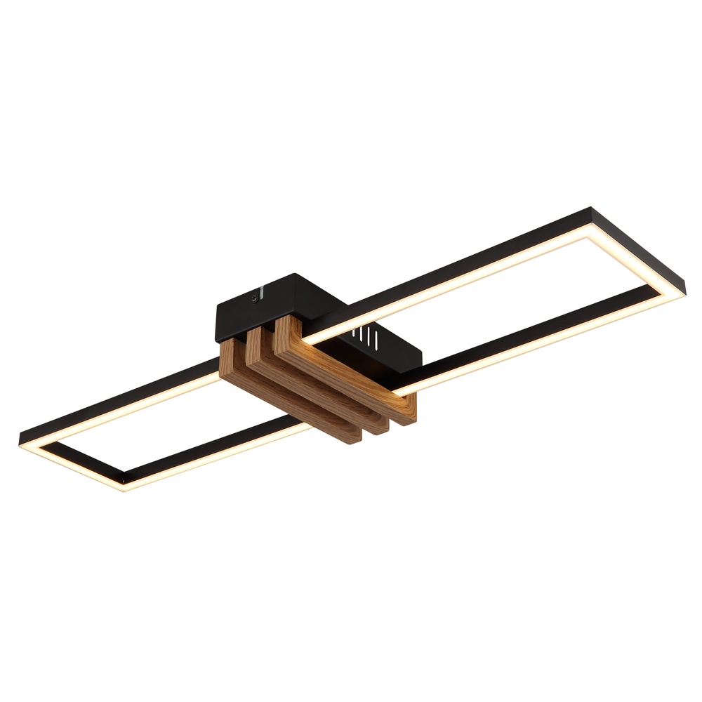 Globo Moderne plafondlamp Dakari I zwart met hout 60cm - 67357D