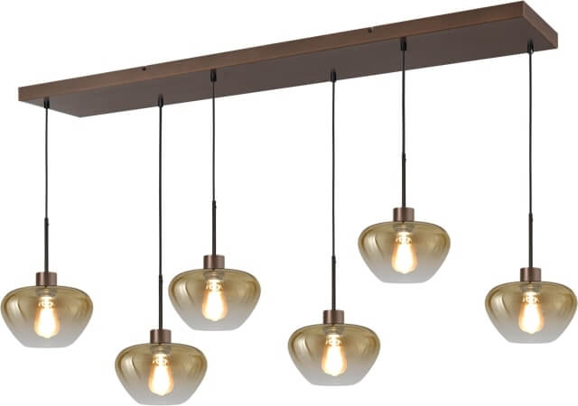 Masterlight 6-lichts hanglamp Genua bruin met goud glas Ø 24cm - 2971-15-15-130-25624