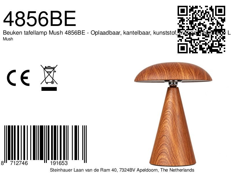 Licht beuken tafellamp Mush oplaadbaar Steinhauer 8712746191653