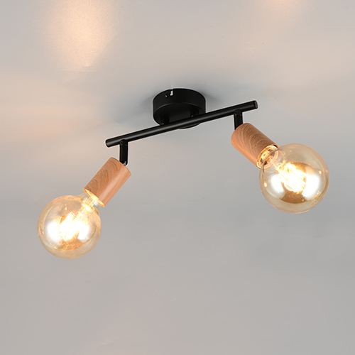 Trio PlafondlampLamego dubbel zwart met hout - R86682035