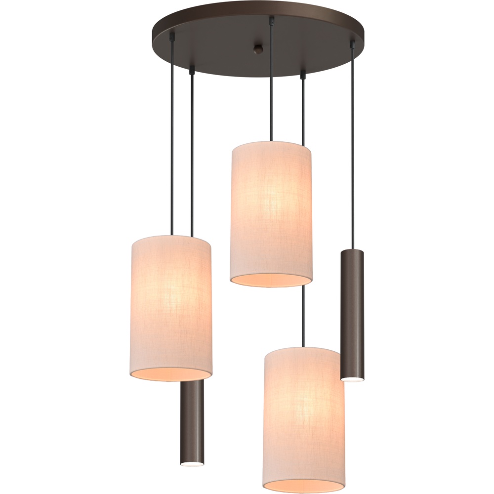 5-lichts hanglamp Lisbourg cacao met off white kap