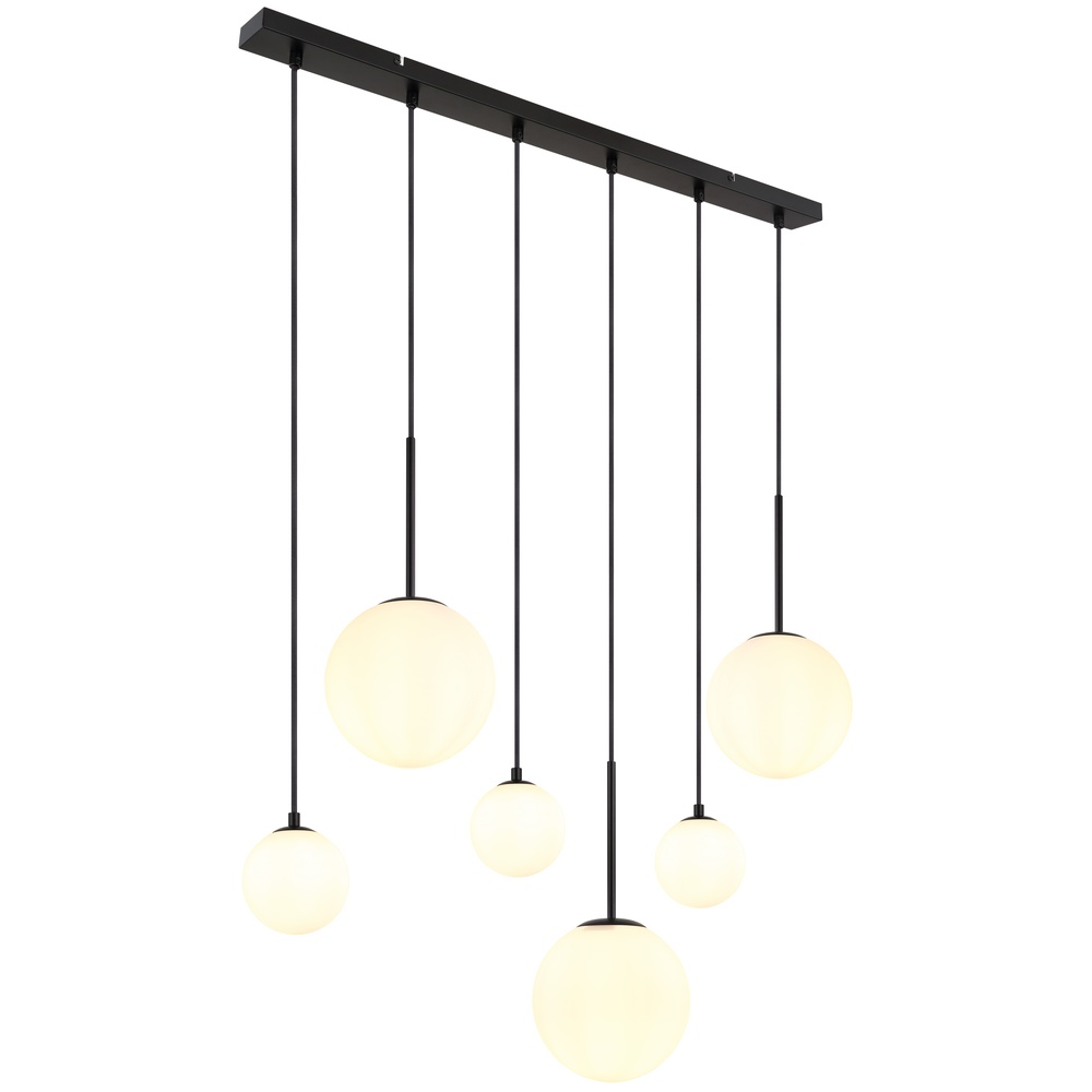 Globo Design hanglamp Hallie 6-lichts zwart met witte bollen - 15168-6