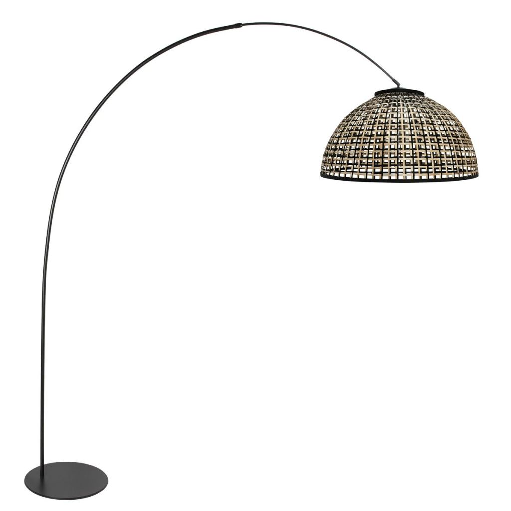 Steinhauer Zwarte booglampCurve met bamboe kap Ø60cm - 4517ZW