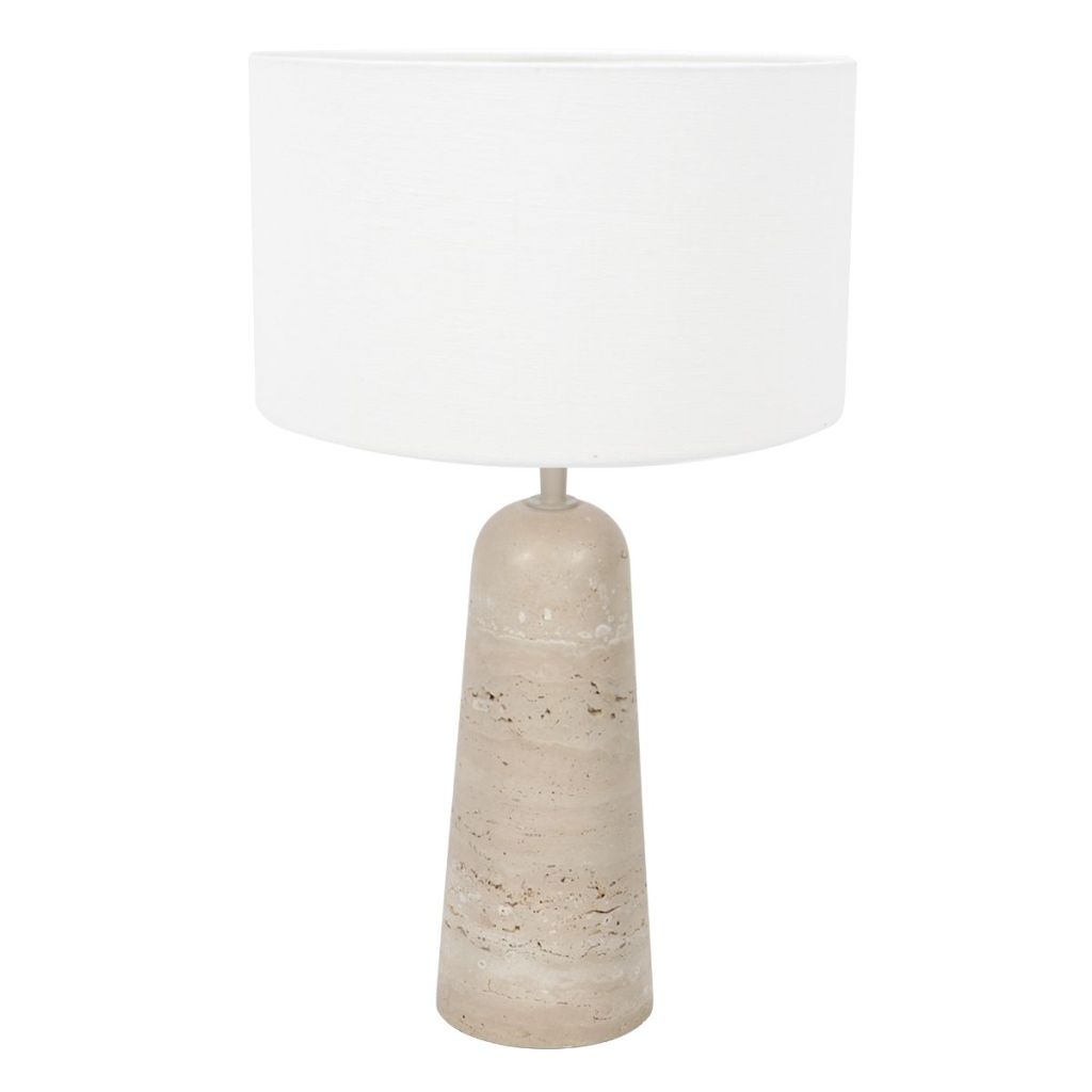 Steinhauer Stenen tafellampTravino met witte kap Ø30cm - 4553CR