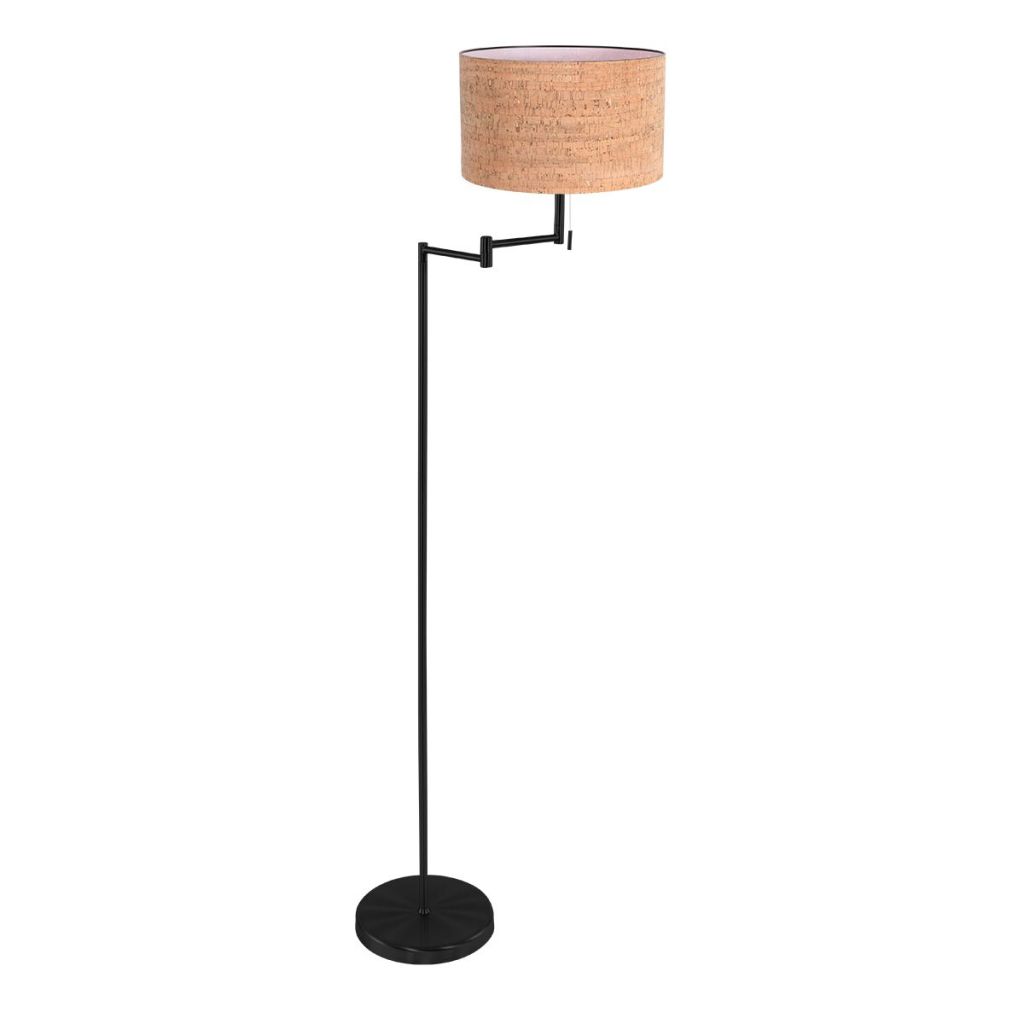 Steinhauer Zwarte vloerlampBella met kurk kap Ø30cm - 4362ZW