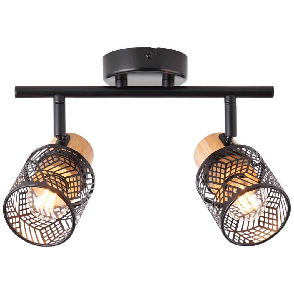 Brilliant SpotsSanty 2-lichts zwart met hout - 99397/76