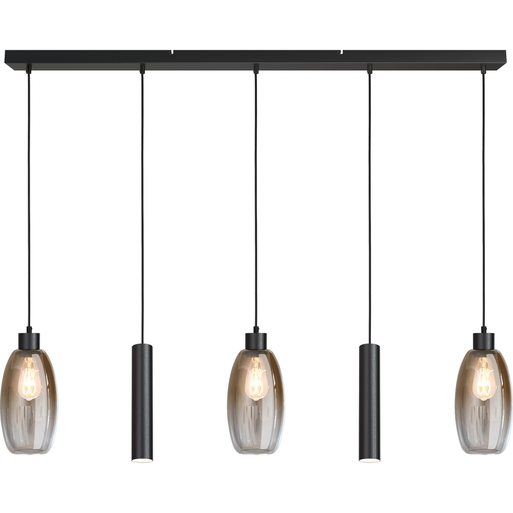 Masterlight Glazen hanglamp Olive 3x Ø 12,5cm - 2x Run pendel - zwart - 2431-05-130-5RB20215