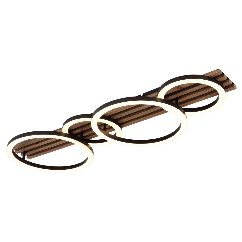 Globo Plafondlamp Tisha 4 ringen zwart met hout - 67353D4