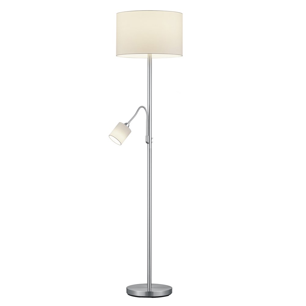 Trio Vloer Leeslamp Hotel 2-lichts metaalgrijs met witte kap - 403900201
