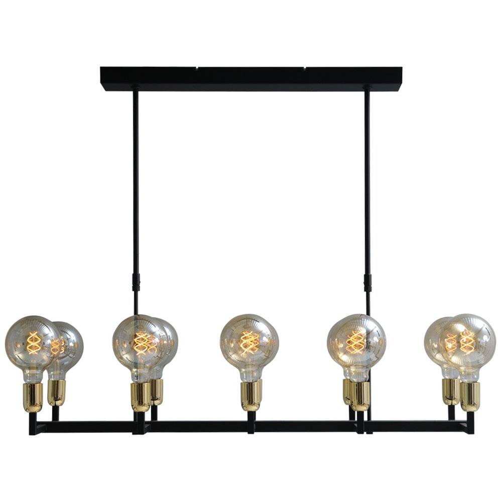 Masterlight Zwarte eetkamer hanglamp Tube 10-lichts gouden fittingen - 204660