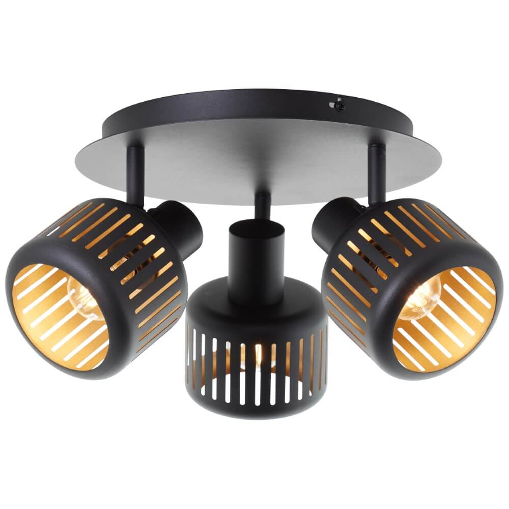 Brilliant 3-lichts plafondlamp Tyas zwart met goud - 99944/86