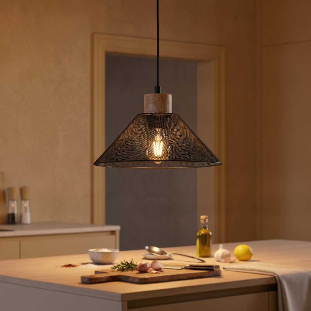 Lyora Design hanglampIan zwart met hout - 110750