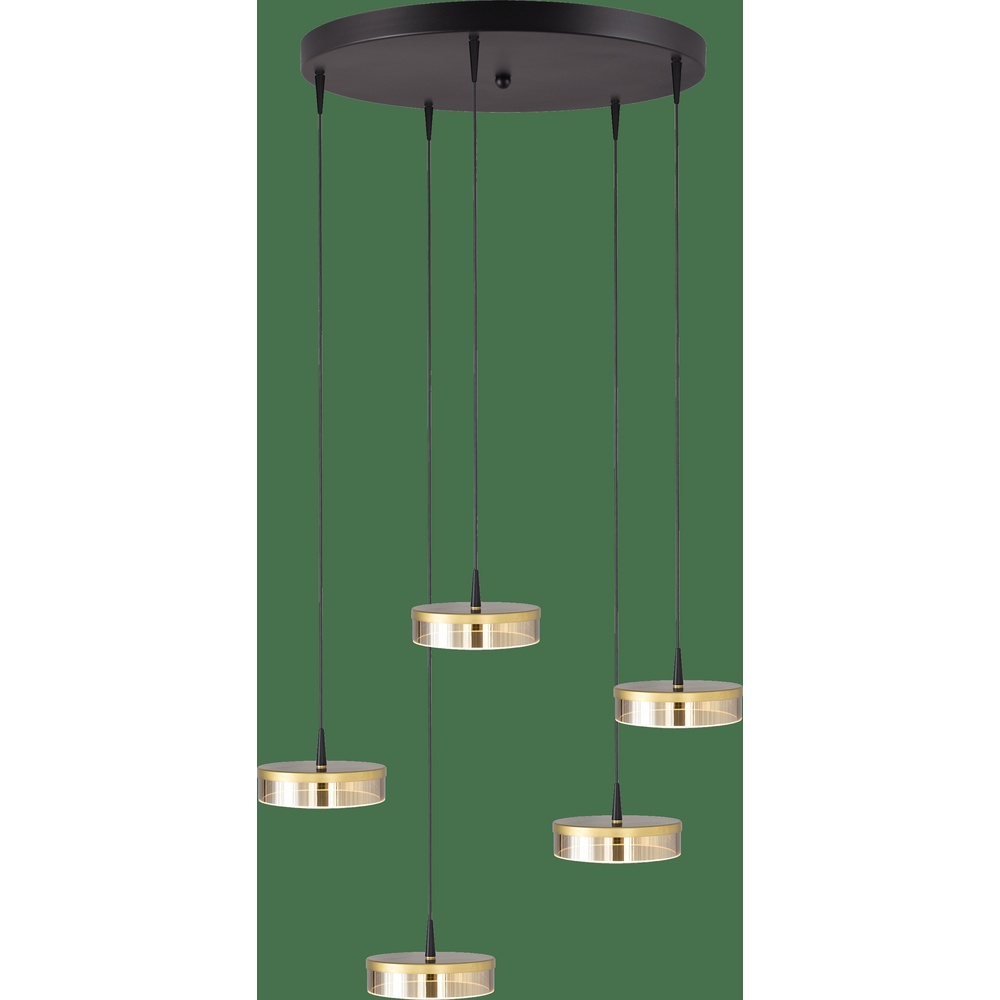 Masterlight 5-lichts hanglamp Imperia Ø 50cm zwart met goud - 2042-05-02-02-50-5