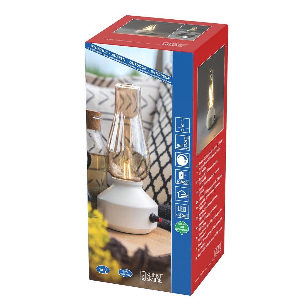 Nostalgische tafellamp Tabbie wit oplaadbaar KonstSmide 7318300030324