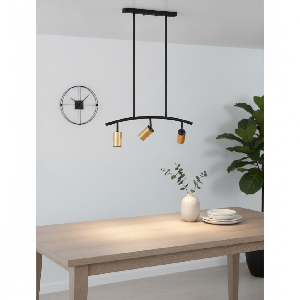 Lyora HanglampPogno 3-lichts zwart met goud rond - 110577