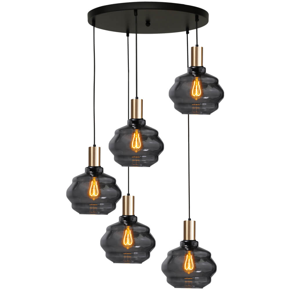 Masterlight 5-lichts vide hanglamp - goud - Porto met Ball smoke glazen - Ø 24cm - 2712-05-02-50-5-3