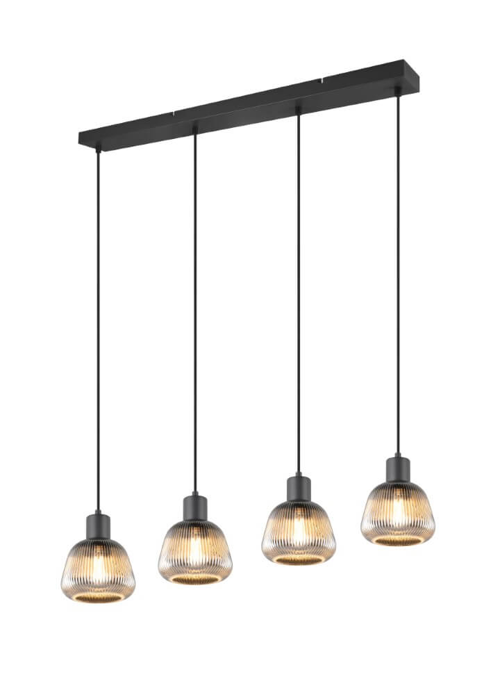 Trio Eettafel hanglampTarifa met geribbeld glas - 362800432