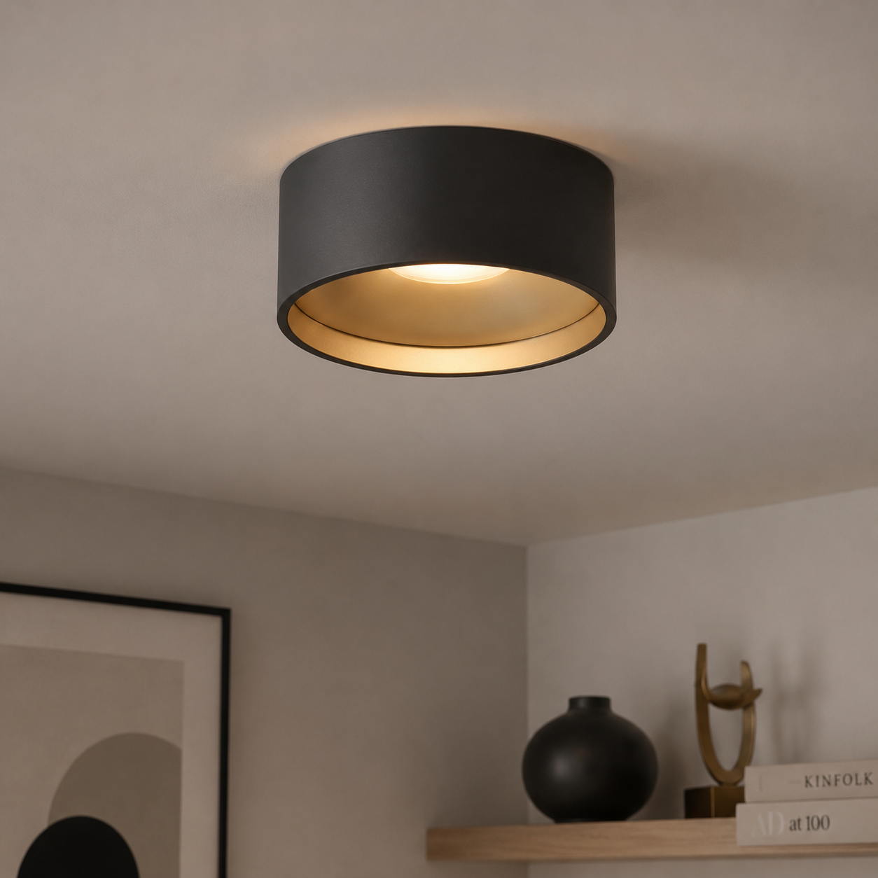 Artdelight Badkamer plafondlamp Oran Ø 12cm - Zwart/goud - PL ORAN ZW-GO