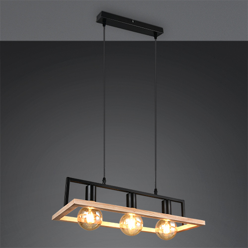 Trio Design hanglampBano zwart met hout - R36693032