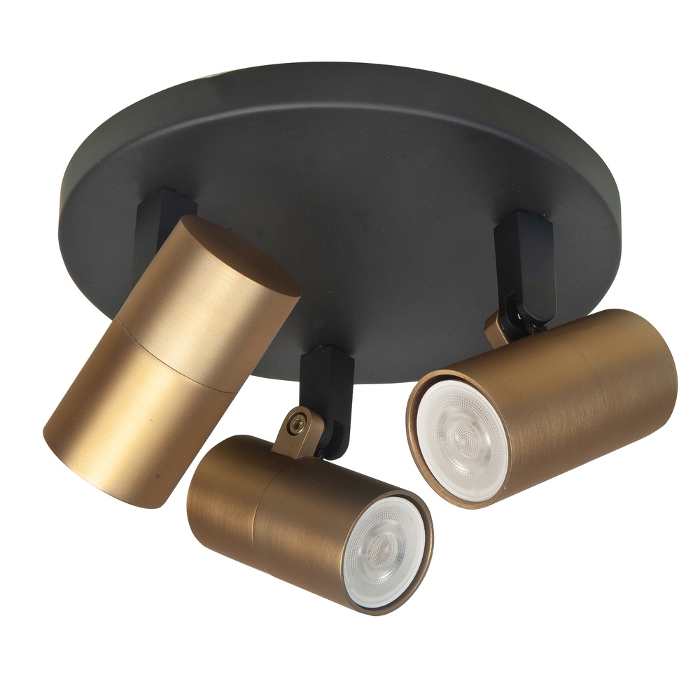 Highlight Opbouwspot Piccolo zwart met messing 3-lichts rond - S7442.38