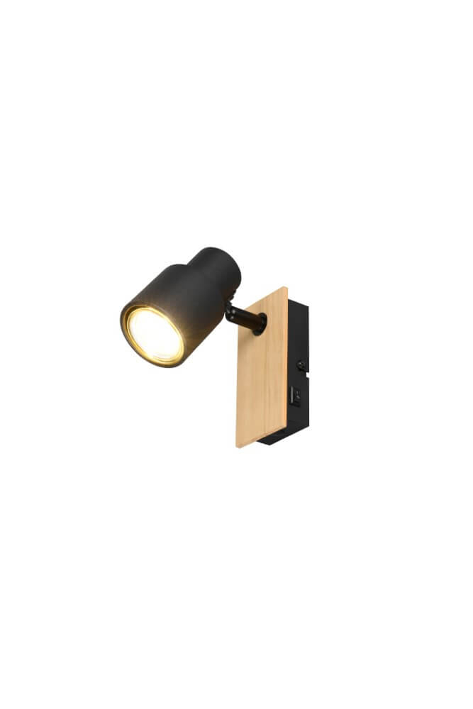Trio Design wandlamp Pierre zwart met hout - R81981732