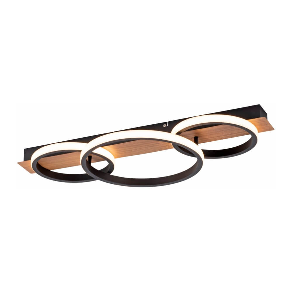 Just Light PlafondlampTrooper zwart met hout 68cm - 15616-78