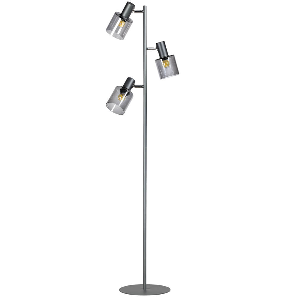 ETH Glazen vloerlamp Sledge Glass 3-lichts zwart met smoke glas - 05-VL8178-3036