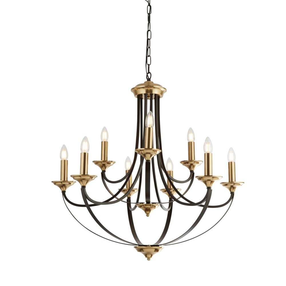 Searchlight Klassieke kroonluchterBelfry 9-lichts 78cm brons met goud - 1849-9BZ