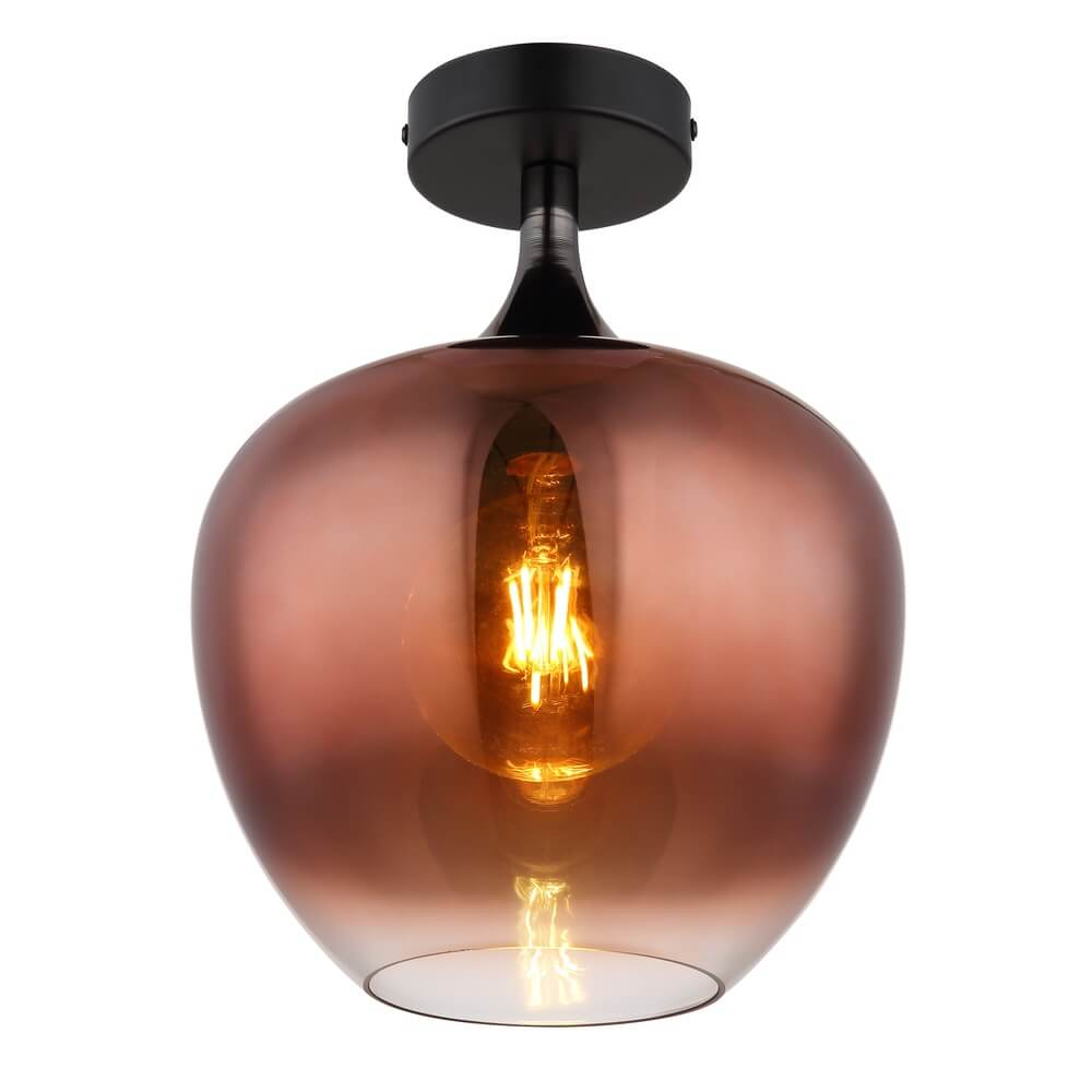 Globo Zwarte plafondlampMaxy met rood glas Ø 24cm - 15548DG