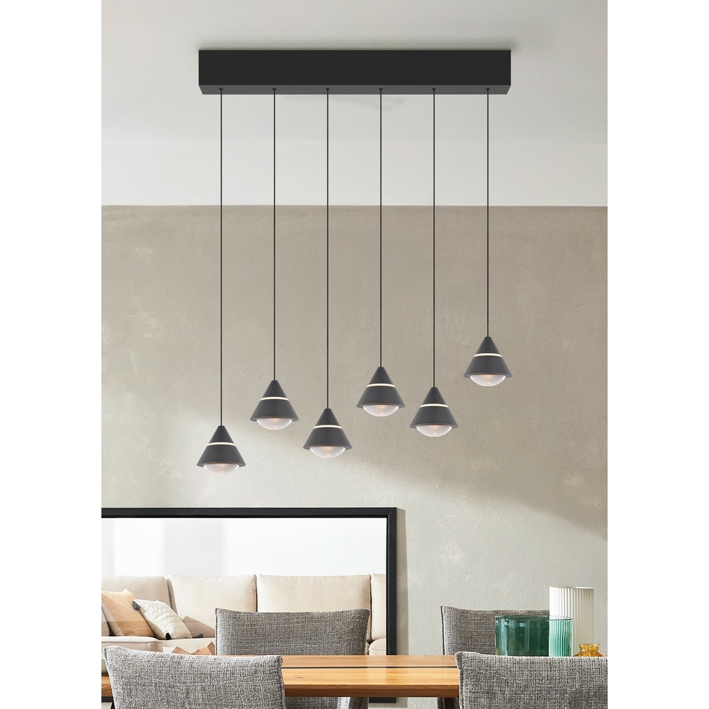 Trio Design hanglamp Romeo 6-lichts zwart - 337010632