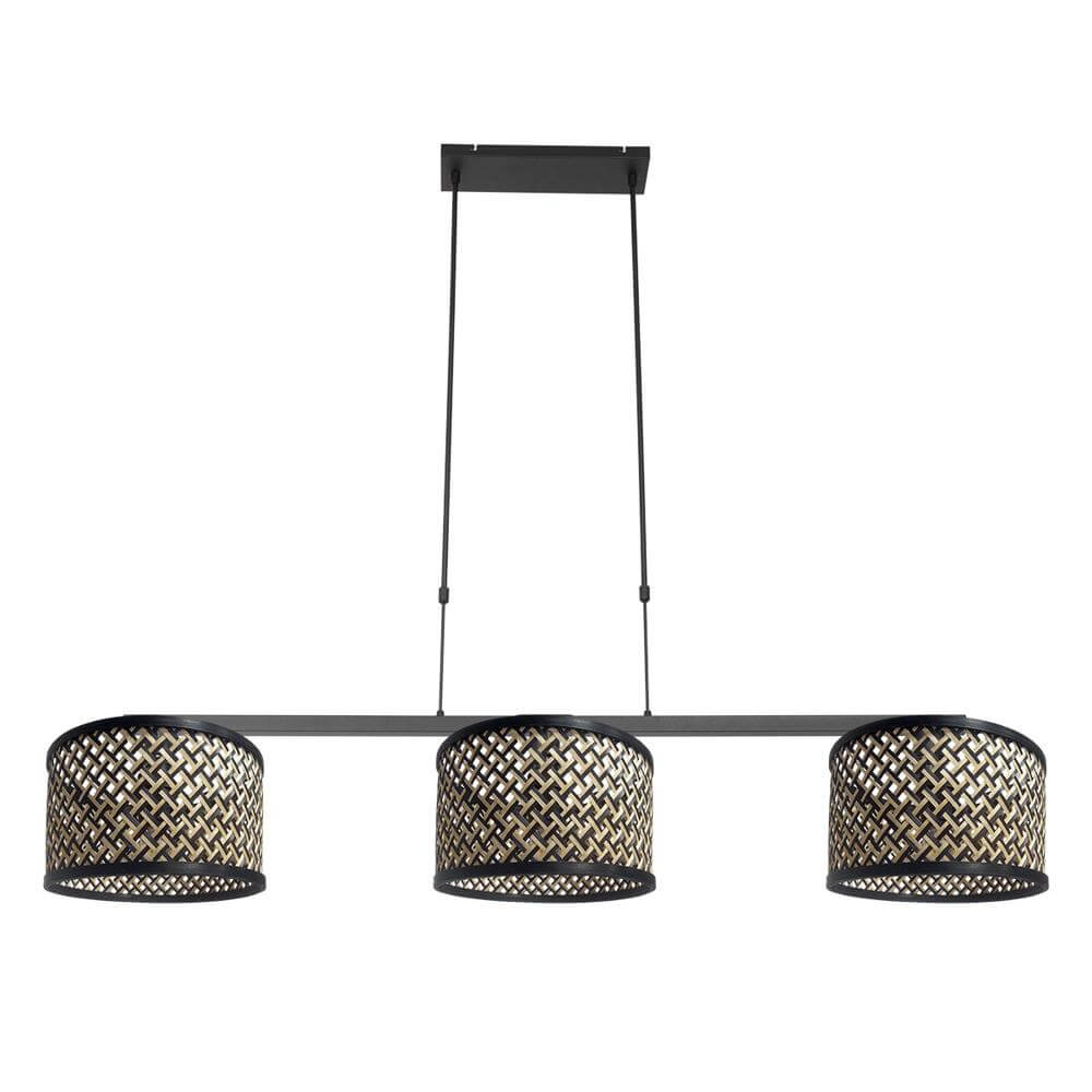 Steinhauer 3-lichts hanglampStang zwart met bamboe - 3743ZW