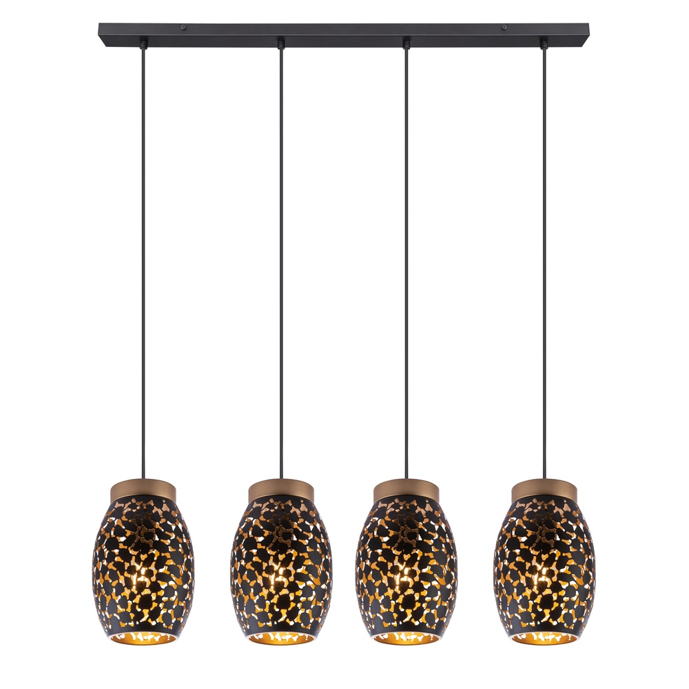 Globo 4-lichts hanglamp Narri zwart met goud - grove gaatjes - 24003-4H