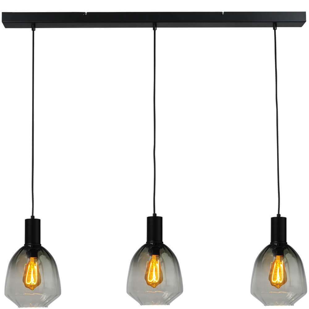 Masterlight 3-lichts hanglamp - zwart - Porto met Nicolette green glazen - 2711-05-05-100-3-14