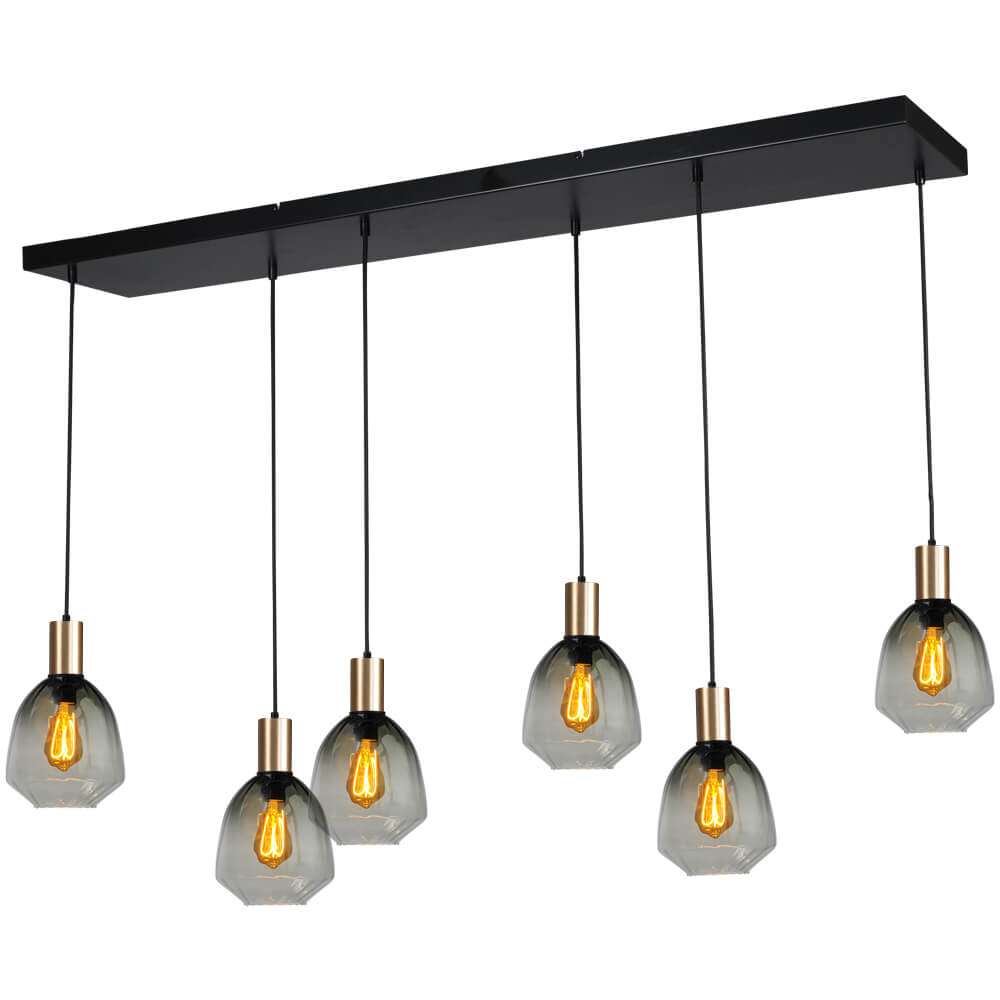 Masterlight 6-lichts hanglamp - goud - Porto met Nicolette green glazen - 2711-05-02-130-25614