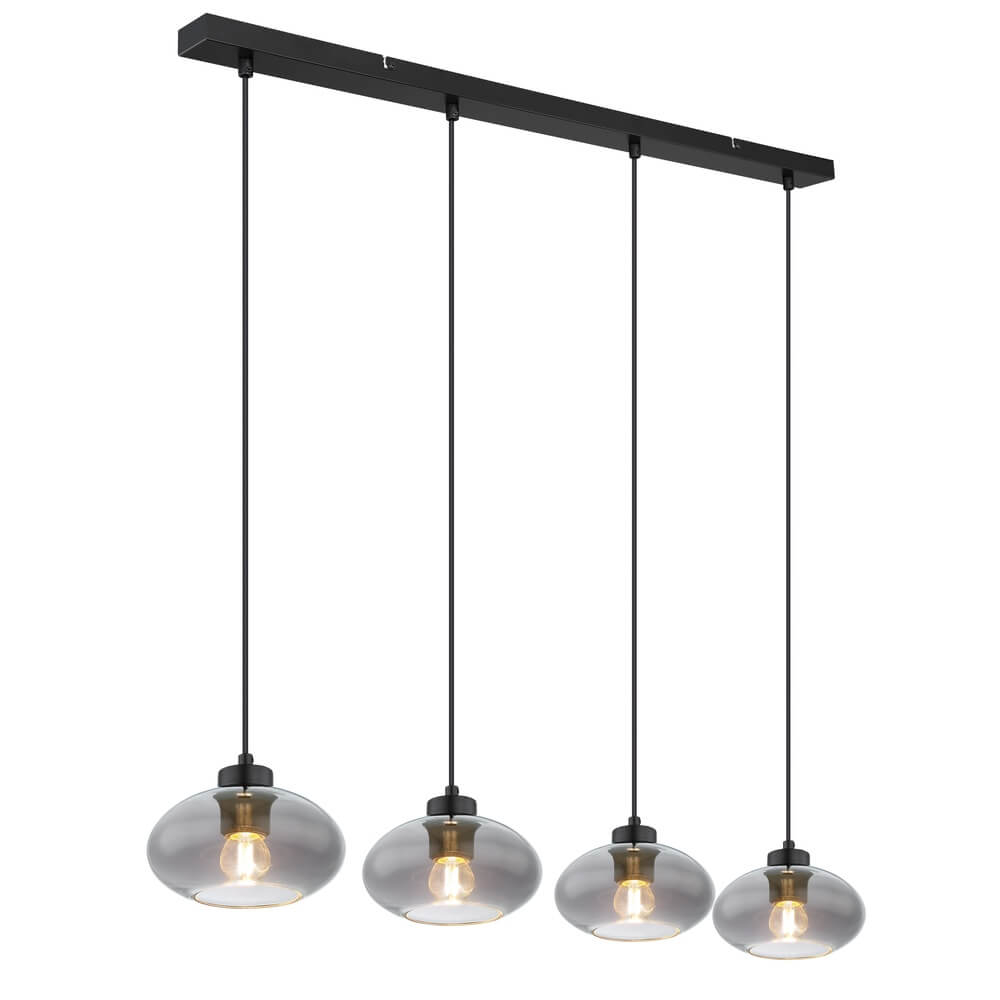 Globo Zwarte hanglamp Shaun 4-lichts recht - 15572-4H