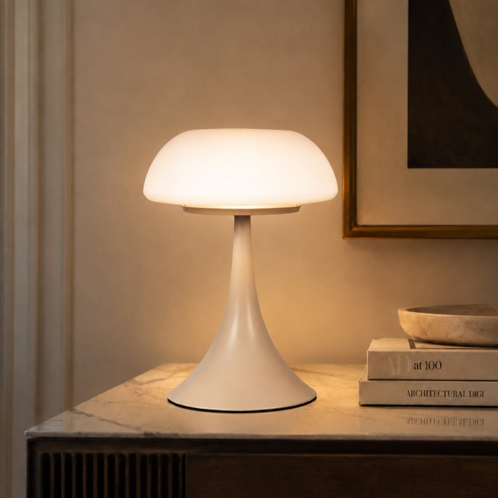 Tafellamp Ancilla zand bruin met wit glas
