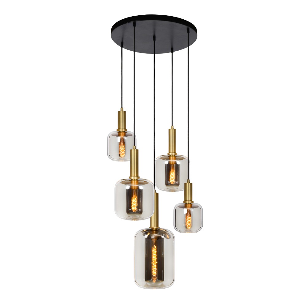 Lucide 5-lichts hanglampJoanet Ø 66cm goud met smoke glas - 45494/15/65
