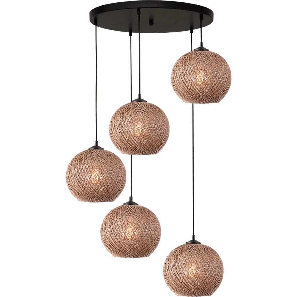 Masterlight 5-lichts hanglamp Corda rotan Ø 20cm rond - 2237-05-50-5-20