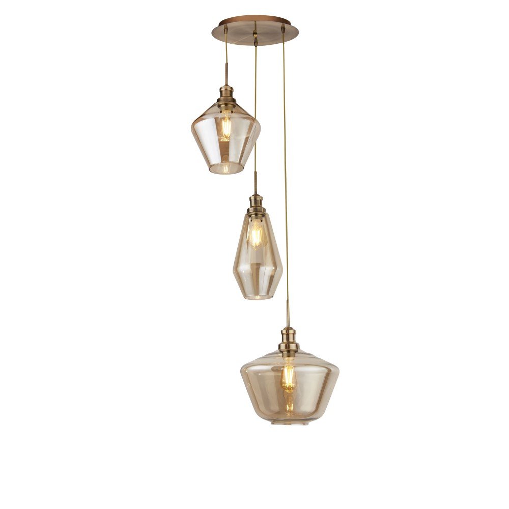 Searchlight Vide hanglamp Mia 3-lichts koperbrons met amber glas - 5423-3AB