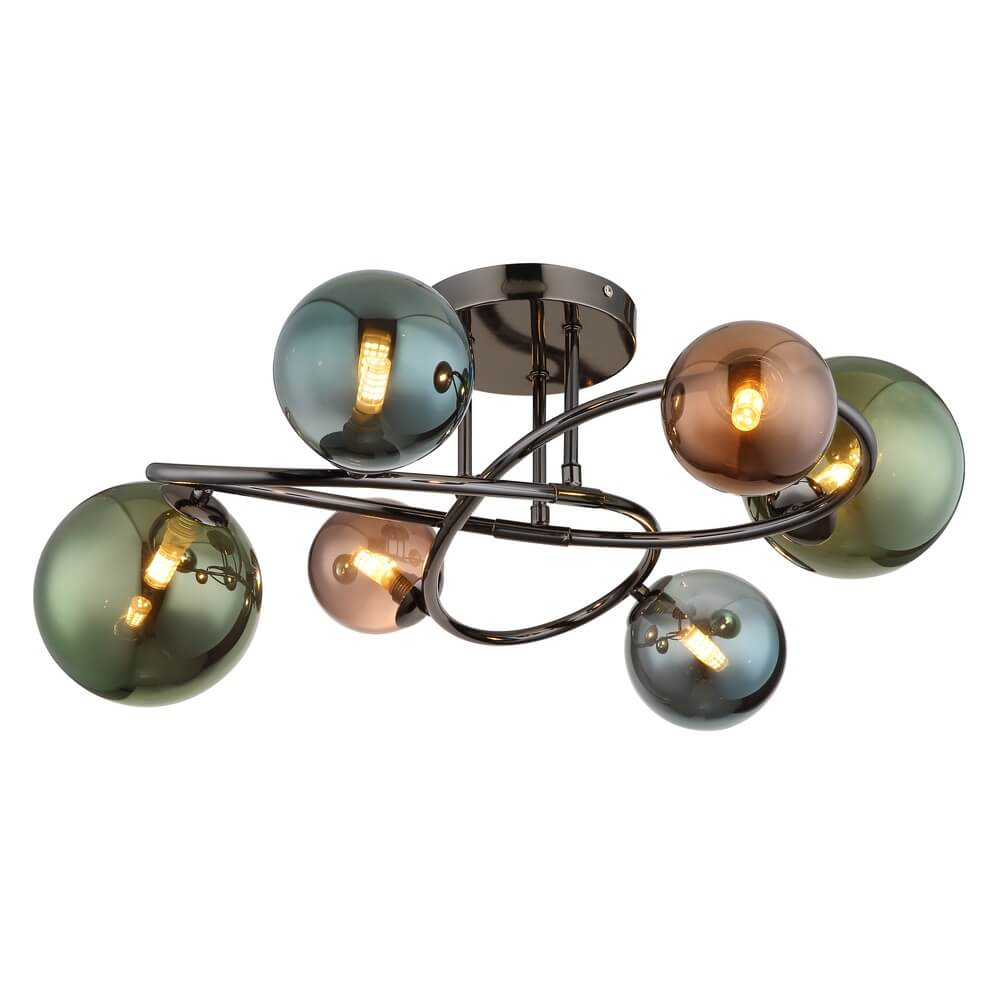 Globo Zwarte plafondlamp Riha gekleurd glas 6-lichts - 56142-6D