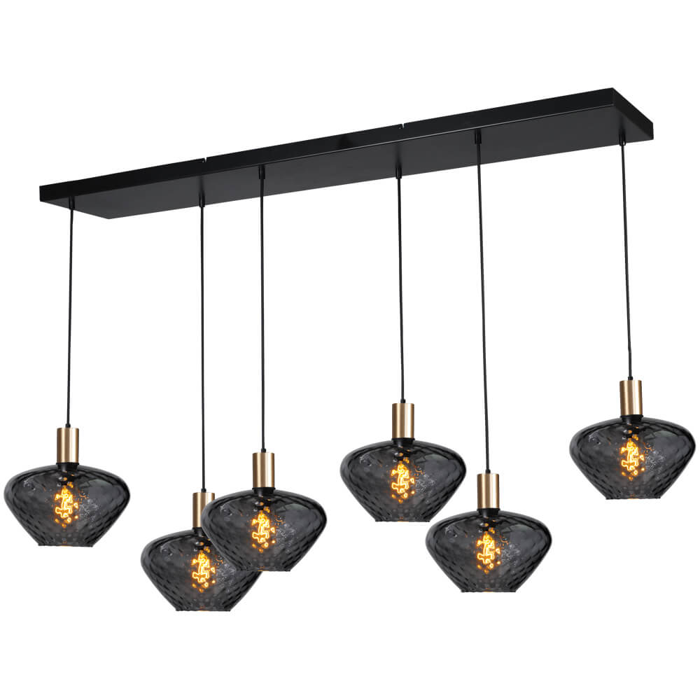 Masterlight 6-lichts hanglamp - goud - Porto met Blossom smoke glazen - 2711-05-02-130-25-68