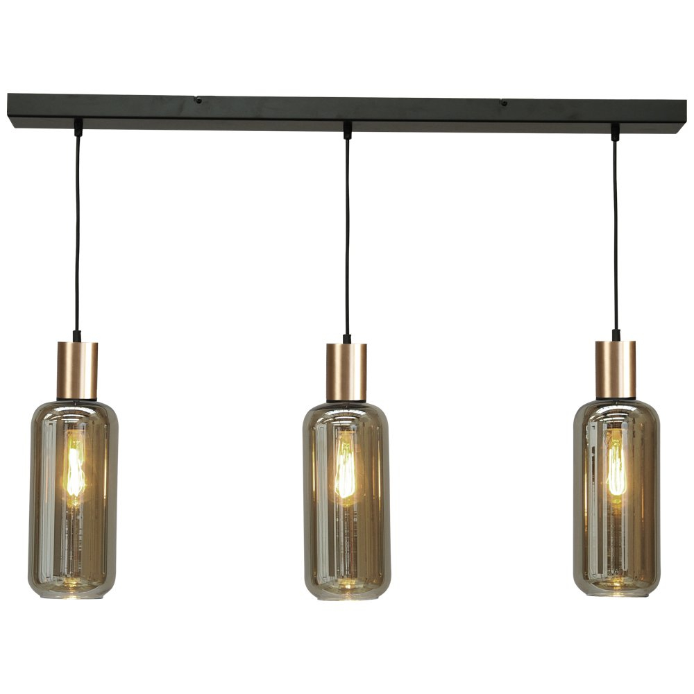 Masterlight Zwarte hanglamp met goud Bounty 3-lichts cilindrisch glas - 2471-05-02-100-3-5